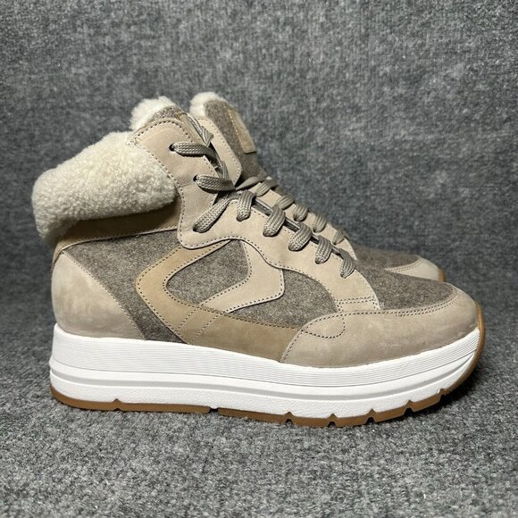 Voile Blanche Women's Sheep Fur Trim Suede Platform Boots EU 40 US 10 - Picture 1 of 10